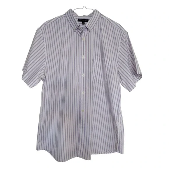 Banana Republic Button Down Shirt Mens XL Purple White Striped Slim Flex‎ Fit