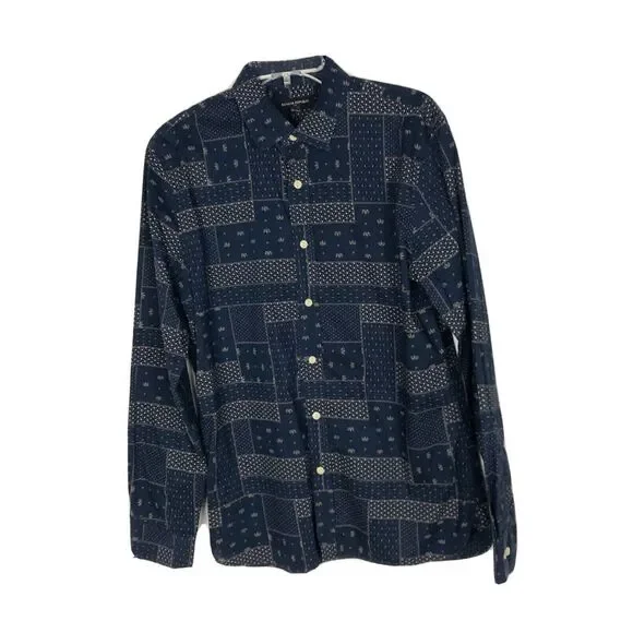 Banana Republic Blue Geometric Slim-Fit Shirt Long Sleeve Size M Cotton‎