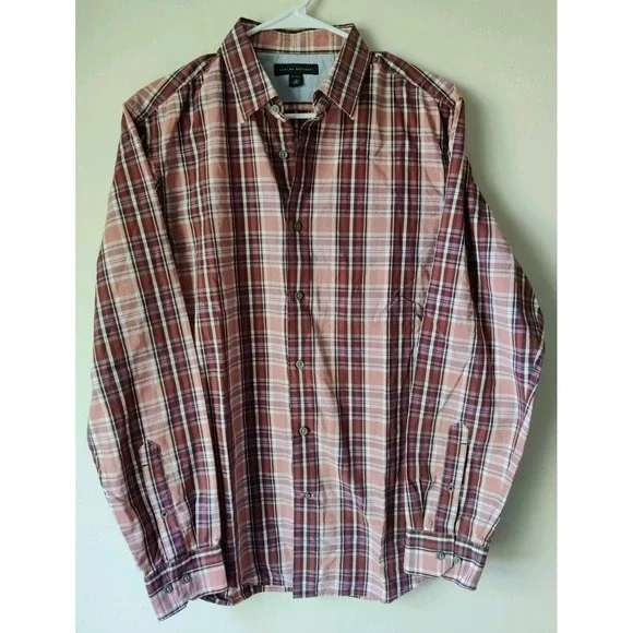 Banana Republic Men's Small Red‎ Casual Button Down Plaid Shirt Size 15-15 1/2 M