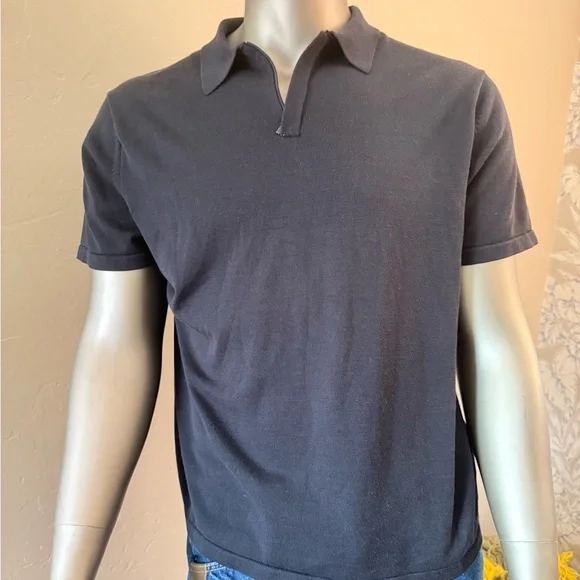 Banana Republic‎ Men's Navy Polo Shirt w/Zip Placket in Silk & Cotton