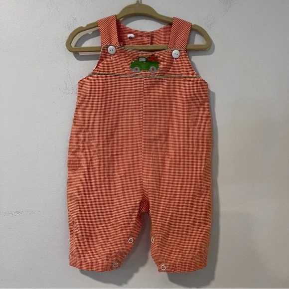 Orange Gingham Pumpkin Truck Overalls