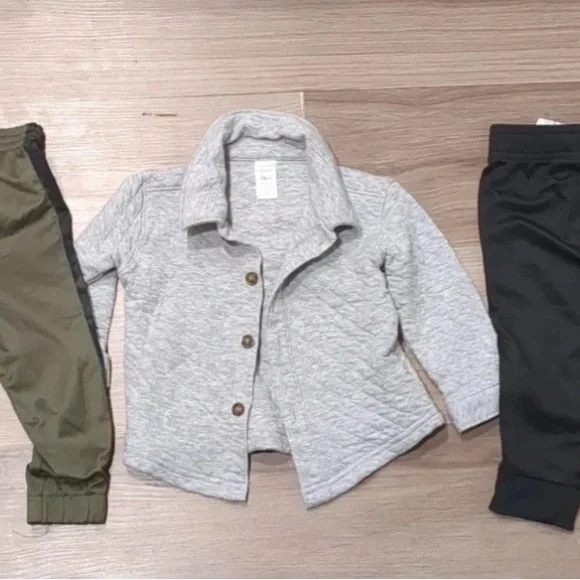 18 month baby lot carter button front jacket, Nike sweats, and puma sweats