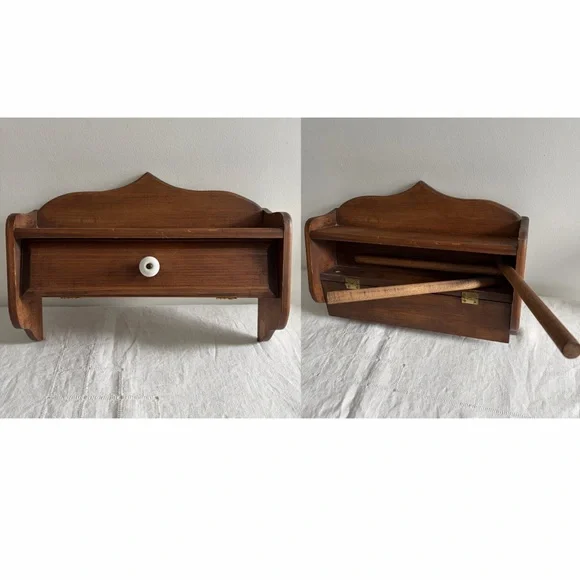 Convertible Wooden Wall Shelf with Interior Hanging Rods Vintage