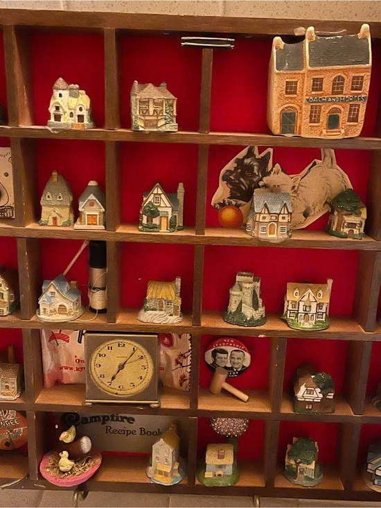 Classic Wooden Wall Display Shelf with Red Backing