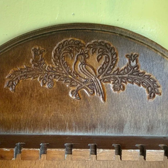 Unbranded Wood Souvenir Spoon Display Rack Large Brown Excellent Bird Carving