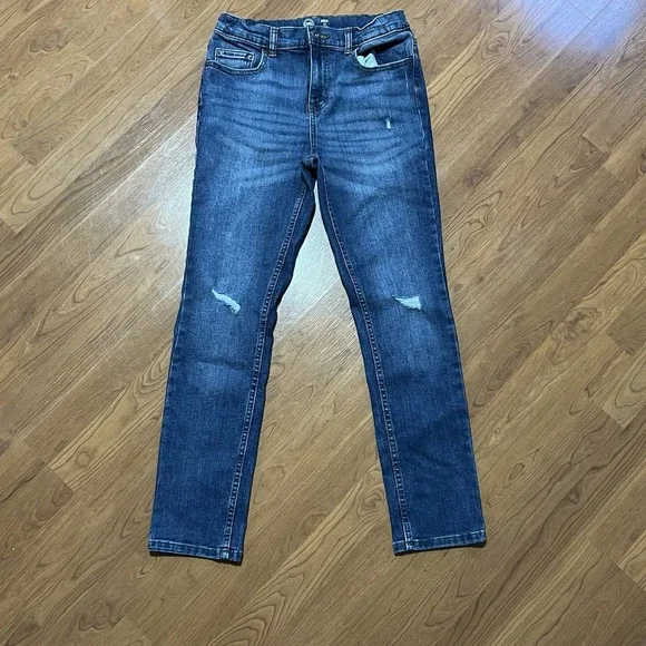 Wonder Nation Boys Slim Jeans Size 14 Adjustable Waist Distressed Blue Jeans