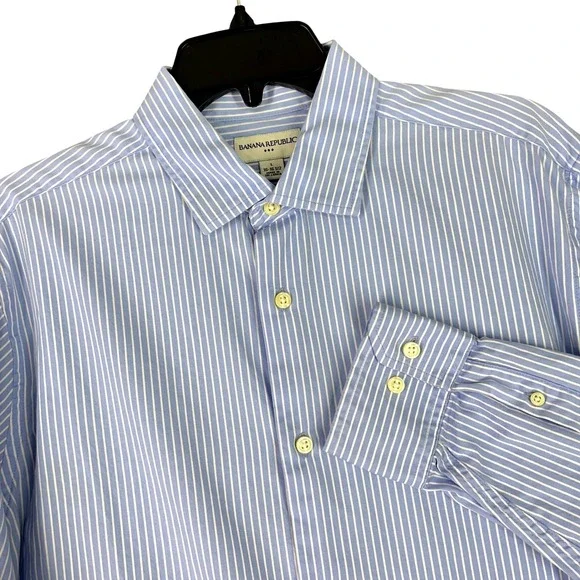 Banana Republic Striped Button Down Dress Shirt Long‎ Sleeve L Mens