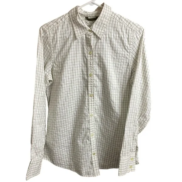 Banana Republic Classic White Green Gingham 100% Cotton Button Down Shirt Sz M
