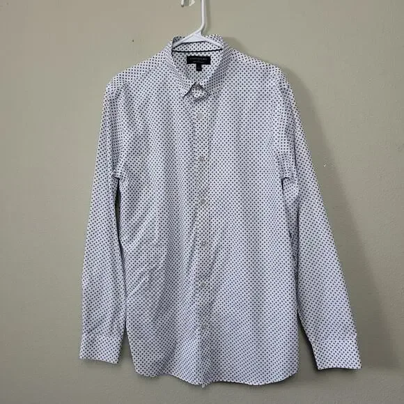 Banana Republic Mens Black White Slim Fit Long Sleeve Button‎ Front Shirt Size L