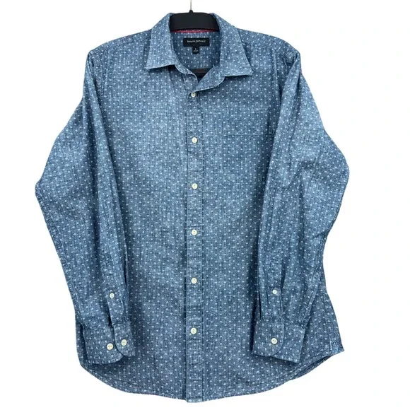 Banana Republic Button Down Mens L 100% Cotton Blue Geometric Print