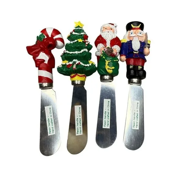 Boston Warehouse Christmas Cheese & Butter Spreaders Set‎ of 4 Resin NEW