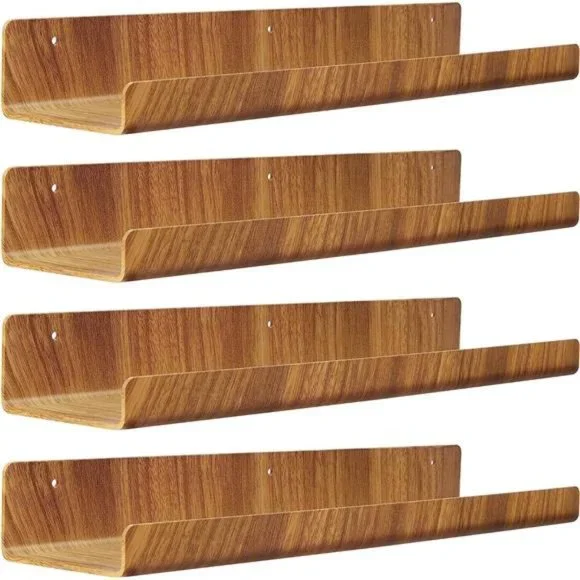 4 Wood Grain Acrylic Shelves for Wall Storage, 15