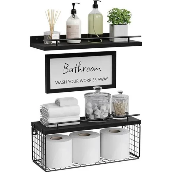 Floating Shelves Bathroom Wall Décor Farmhouse Wood Over Toilet Wall Shelves