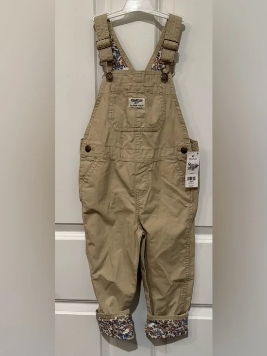 OshKosh B'gosh Girls Lightweight Floral-Lined Canvas Overalls- NWT