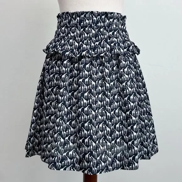 Crewcuts Girl's Novelty Print Giraffe Navy Blue Cotton Ruffle J. Crew Skirt XL