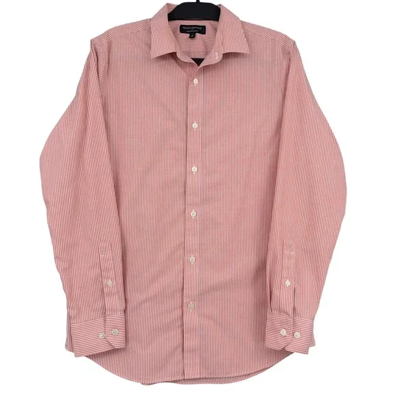Banana Republic Non-Iron Slim Fit Mens M 100% Cotton Orange White Striped Shirt