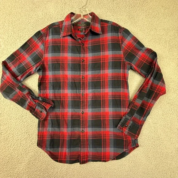 Banana Republic Luxe Flannel Grant‎ Fit Mens Plaid Button Up Shirt