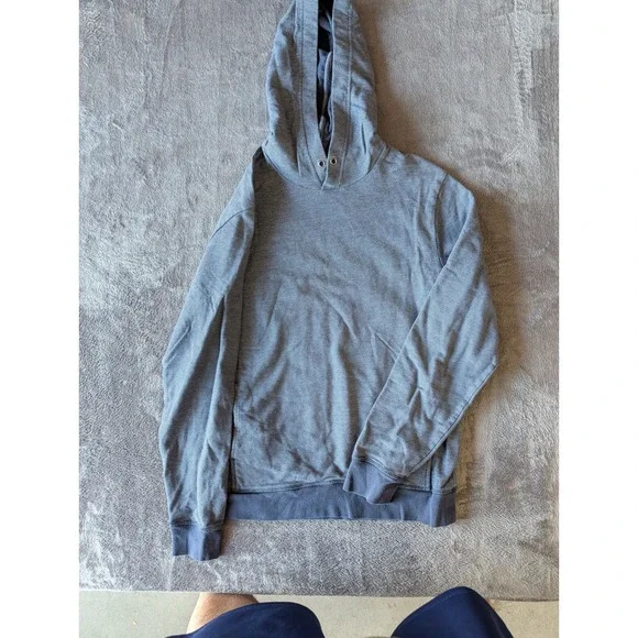 Banana Republic Mens Small Navy Blue Striped Pullover Hoodie Sweatshirt Cotton