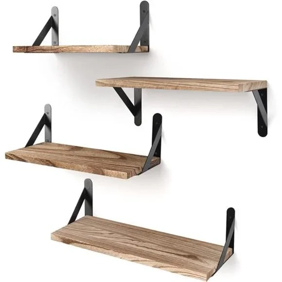 4 Pack Floating Shelves Rustic Wood Shelves Wall Mounted Shelf Bathroom Decor