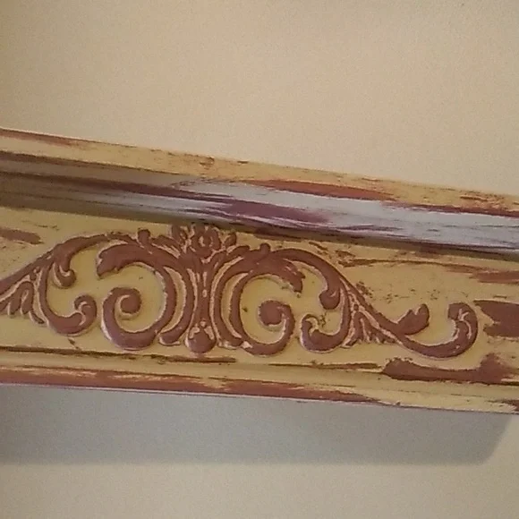 Vintage Fleur DeLis DISPLAY SHELF Rose DISTRESSED OOAK 25 X 5 X 3