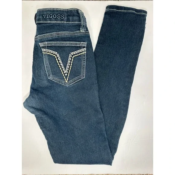 Vigoss Skinny Jeans Girls 12 Dark‎ Wash Stretch Denim Blue School 5-Pocket