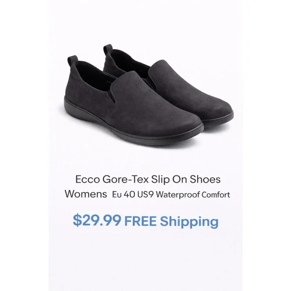 ECCO Gore Tex Slip On Shoes Womens 9 EU 40 Black Waterproof Comfort Walking