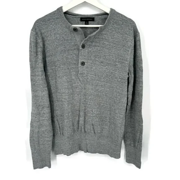 Banana Republic‎ Men’s Gray Cotton Henley Long Sleeve Pullover Size Medium
