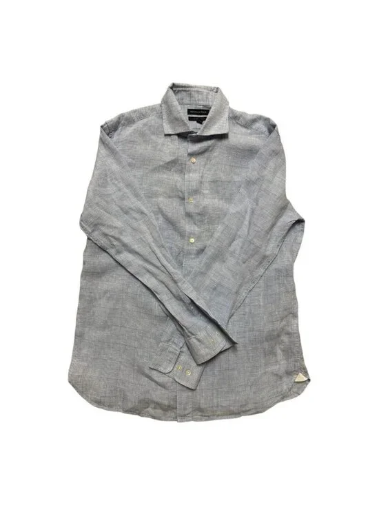 Banana Republic Tailored Slim Fit Linen Shirt Mens Large Blue Button Front