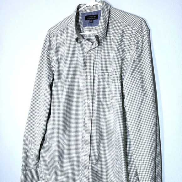 NWOT Banana Republic Sage Green Gingham Plaid Shirt Size XL