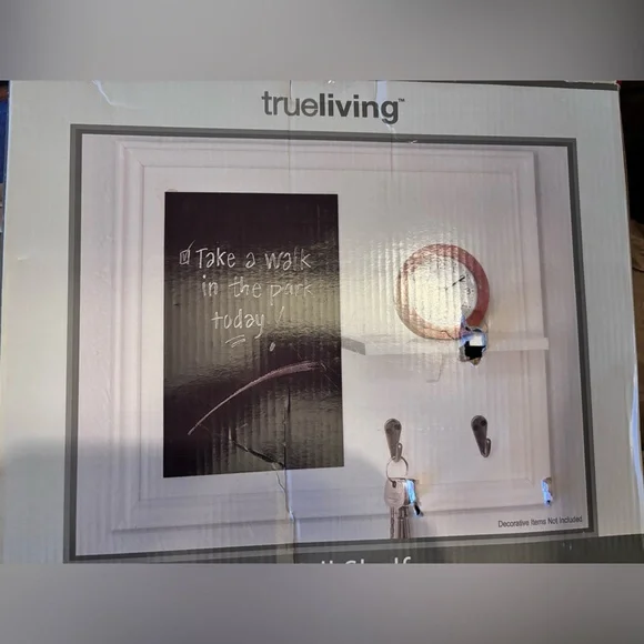 Trueliving Wall Decor with Shelf, Chalkboard and Key Hooks