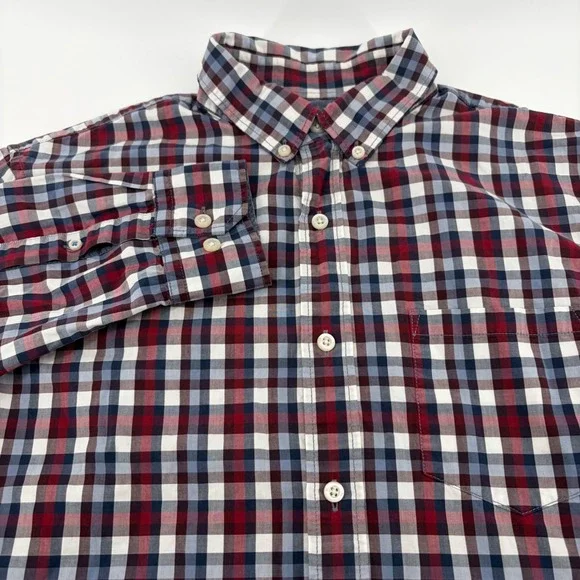 Banana Republic Grant Fit 078 Wash Shirt Red Blue Plaid Button Down Mens M