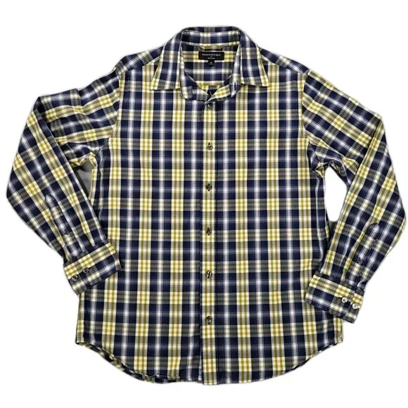 Banana Republic Soft Wash Men’s Size M Plaid Button Down Shirt Navy Olive White