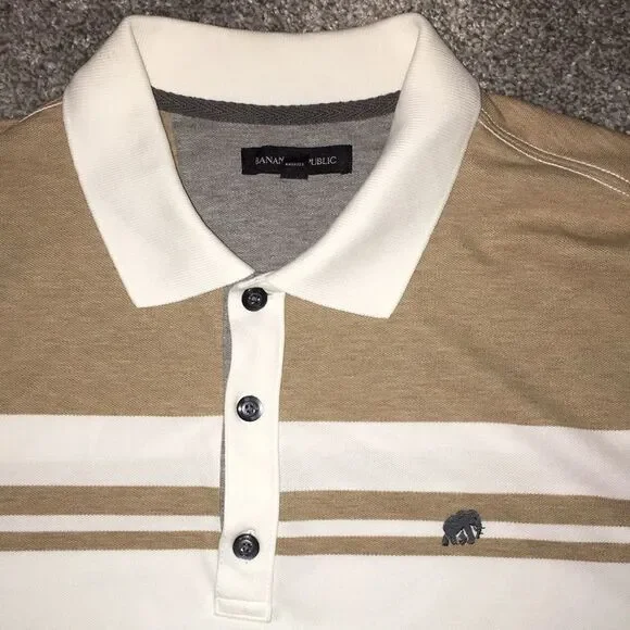 Banana republic white with tan & gray accent and elephant golf polo shirt XL