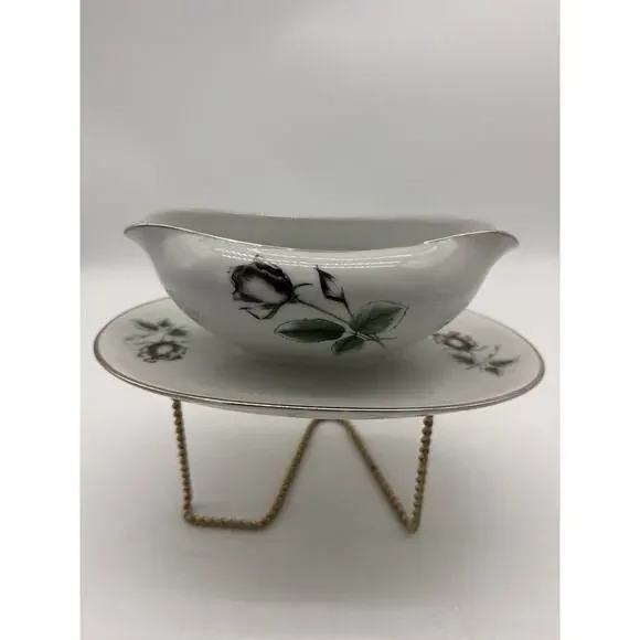 STONEGATE MIDNIGHT ROSE GRAVY BOAT‎ ON PLATTER