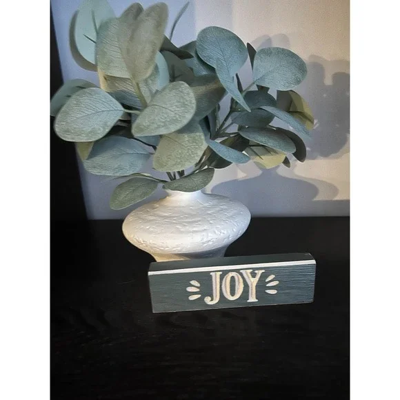 Wood Block JOY Table/Shelf Farmhouse Decor 6