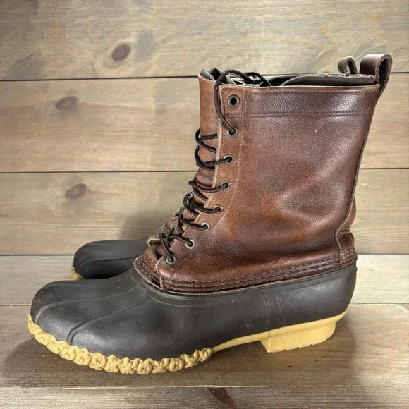 ll bean duck boots mens size 12 shoes brown leather insulated waterproof rain