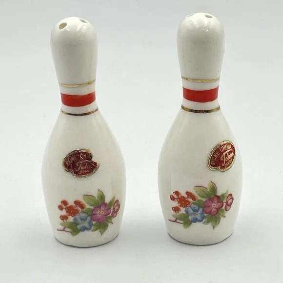 Vintage 1950s Tokai Bone China Japan Bowling Pin Salt & Pepper‎ Shakers Floral