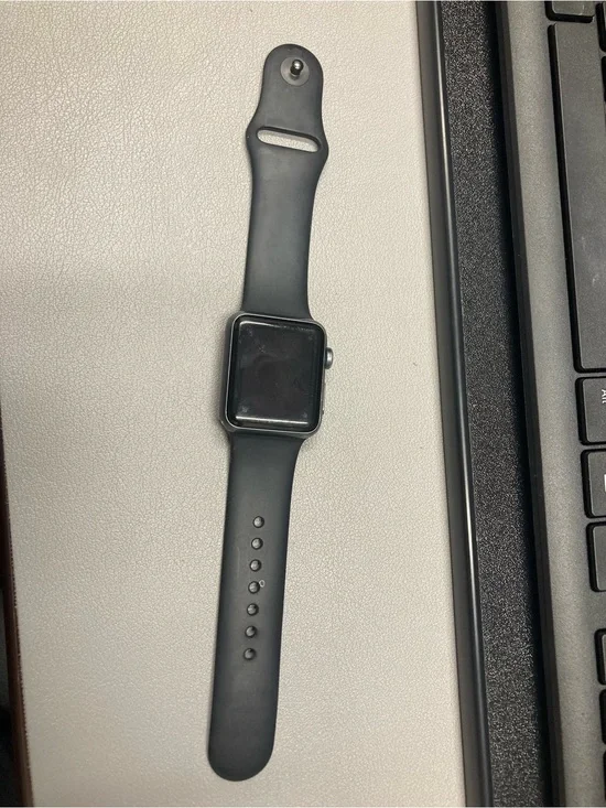 Apple Watch series 1 38mm s/m adjustable band black aluminum case Ion-X glass