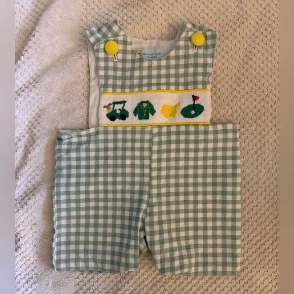 Kids Golf-Themed Masters Romper Smocked Green