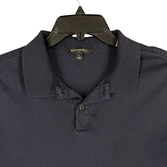 BANANA REPUBLIC LUXE TOUCH POLO SHIRT MENS L PREPPY NAVY‎ GOLF CASUAL QUICK-DRY