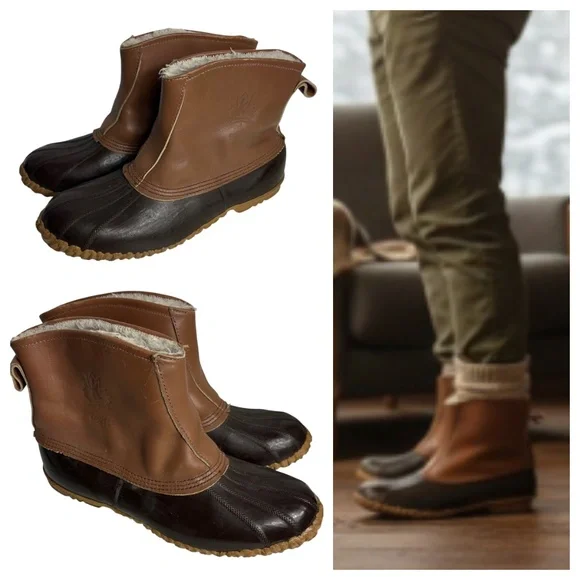 Sorel Fishawk Duck Boots Mens Sz 12 Winter Snow Leather Rubber Brown Slip On