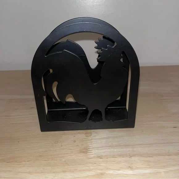 Charming Black Rooster napkin holder