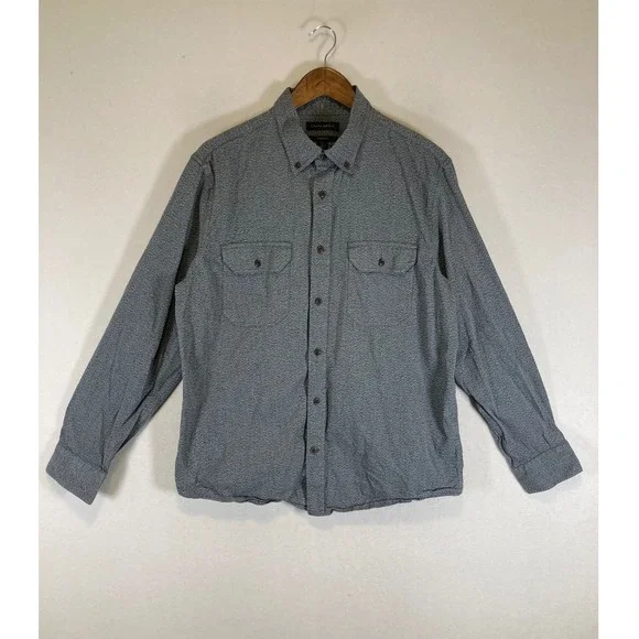 Classic Workwear Banana Republic Mens LG Grey Blue Textured Cotton Button Down