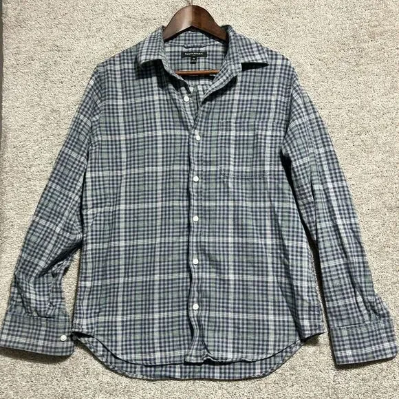 Banana Republic Men’s Grey Blue Plaid Long Sleeve Button Up Shirt Size Medium