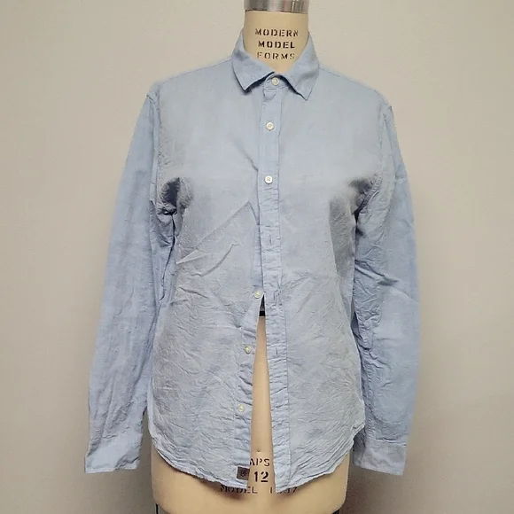 Banana Republic Light Blue Linen Untucked Slim Fit Casual Button Down Shirt, Med