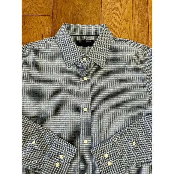 Banana Republic Non Iron Slim Fit Dress Shirt Mens M 15 15.5 Blue White Pattern