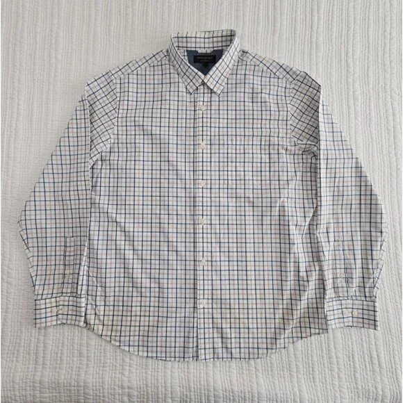 Banana Republic Shirt Men's XL Red White Blue Windowpane‎ Soft Wash Slim Fit EUC