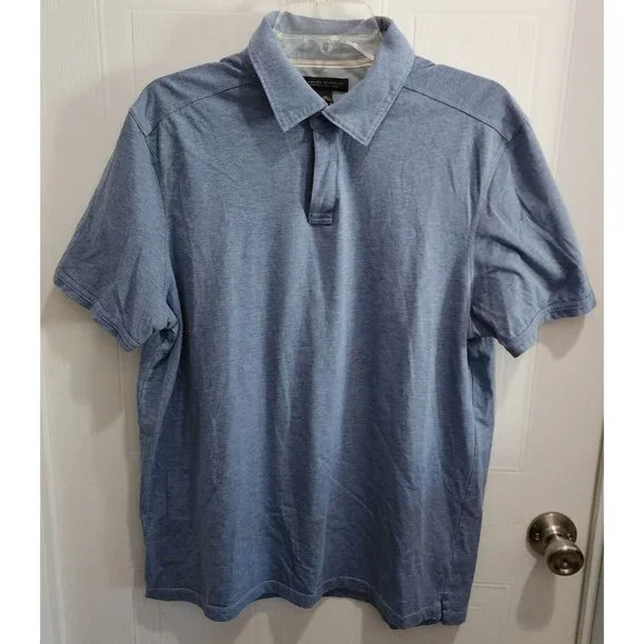 Banana Republic Pima Cotton Polo Shirt Size‎ Large Blue Solid Short Sleeve Mens