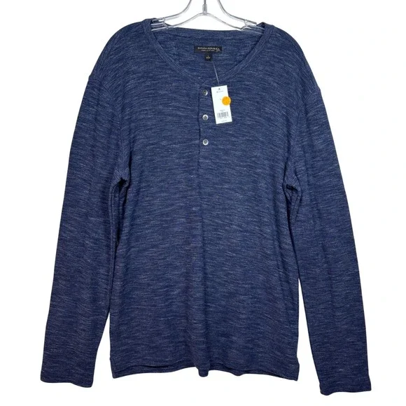 Banana Republic Mens Pima Cotton Modal Henley Shirt Blue Long Sleeve Large NEW