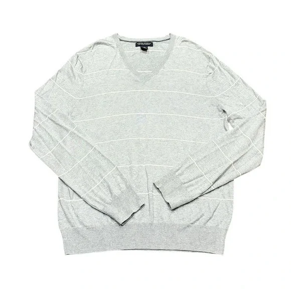 Banana Republic Sweater‎ Mens Medium Gray Silk Cashmere Blend Pullover Striped